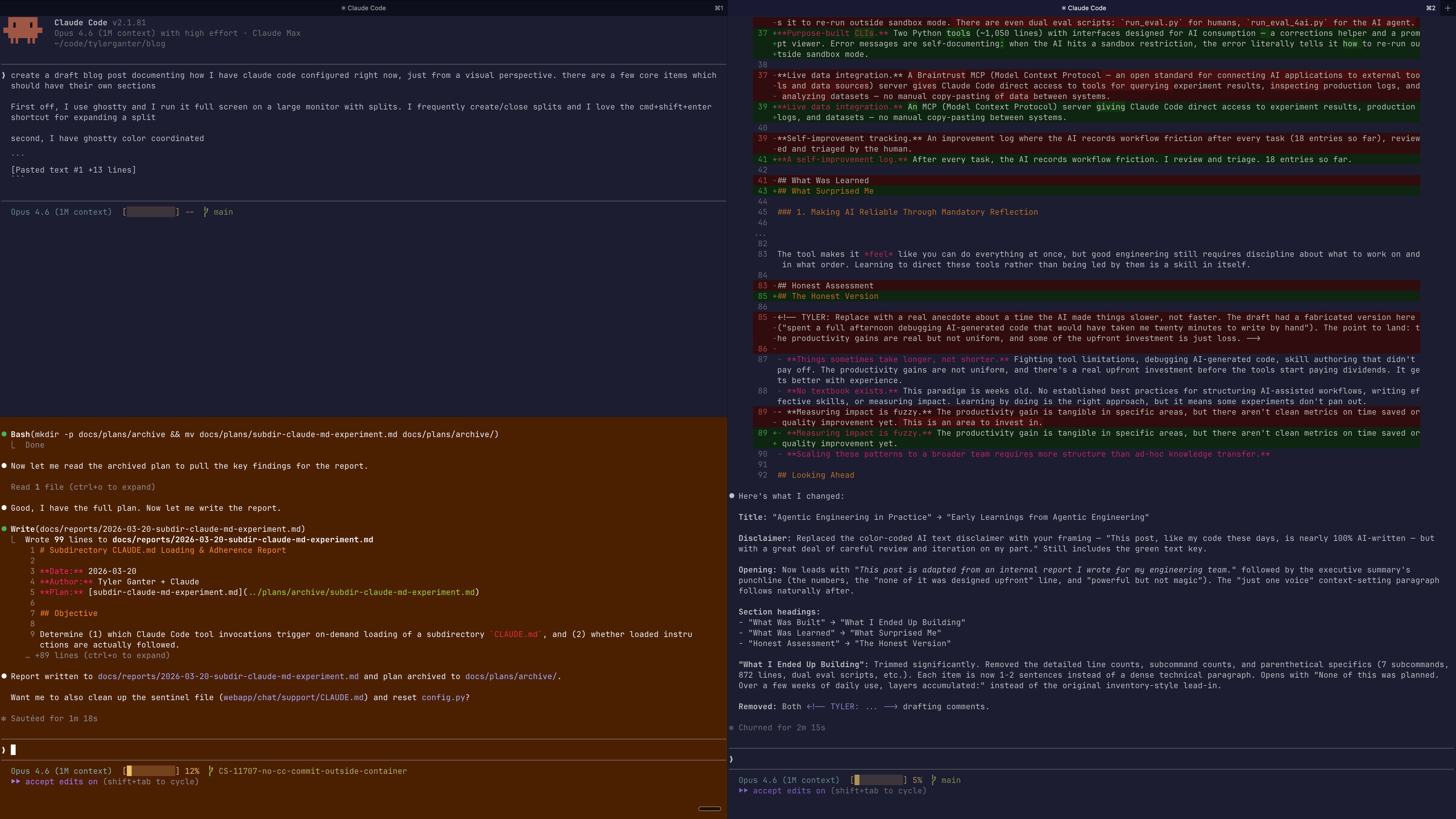 Ghostty splits with color-coded backgrounds