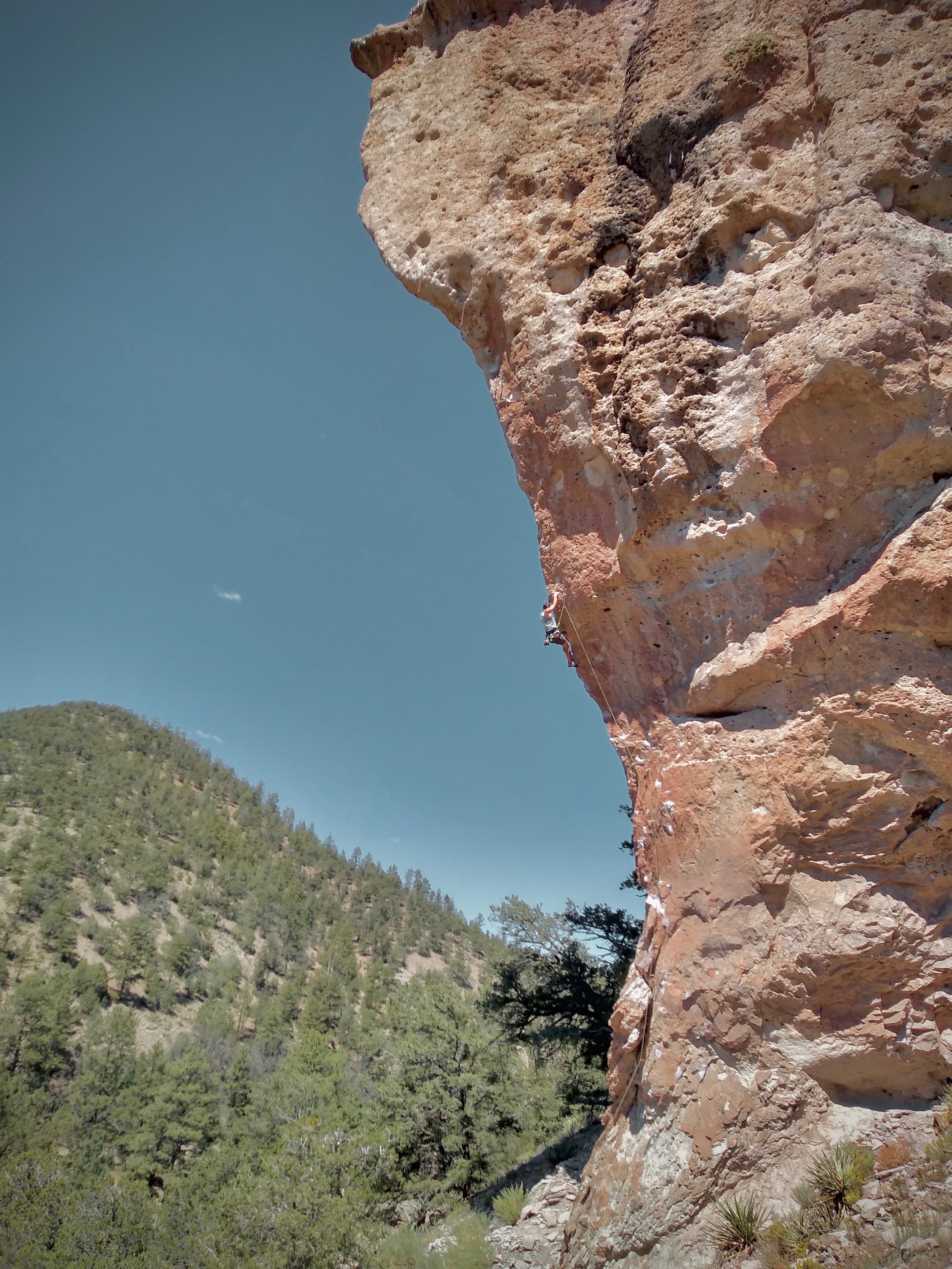 Climbing on an overhanging wall at Maple Canyon, Utah